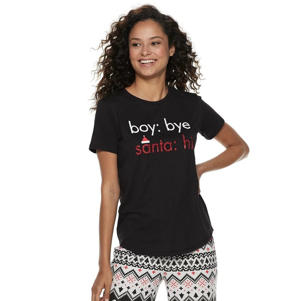 NWT SO Graphic Pajama “BOY BYE SANTA HI” Christmas Tee Size M